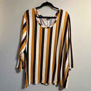 Mustard Brown & Ivory Vertical Stripe Top – Plus Size